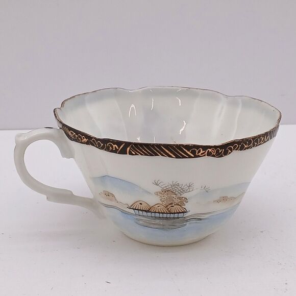 Vintage Japanese Kutani Egg Shell Porcelain Tea Cup & Saucer Hand Painted - Picture 10 of 16